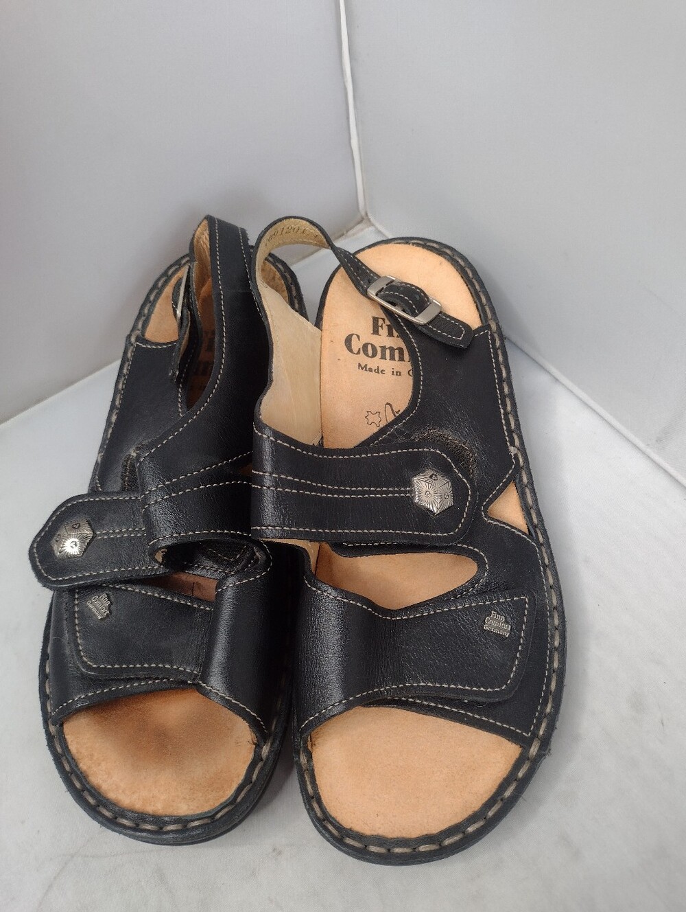 Finn Comfort Gomera Black Leather Sandals Made in Germany 36 D Shoes B12